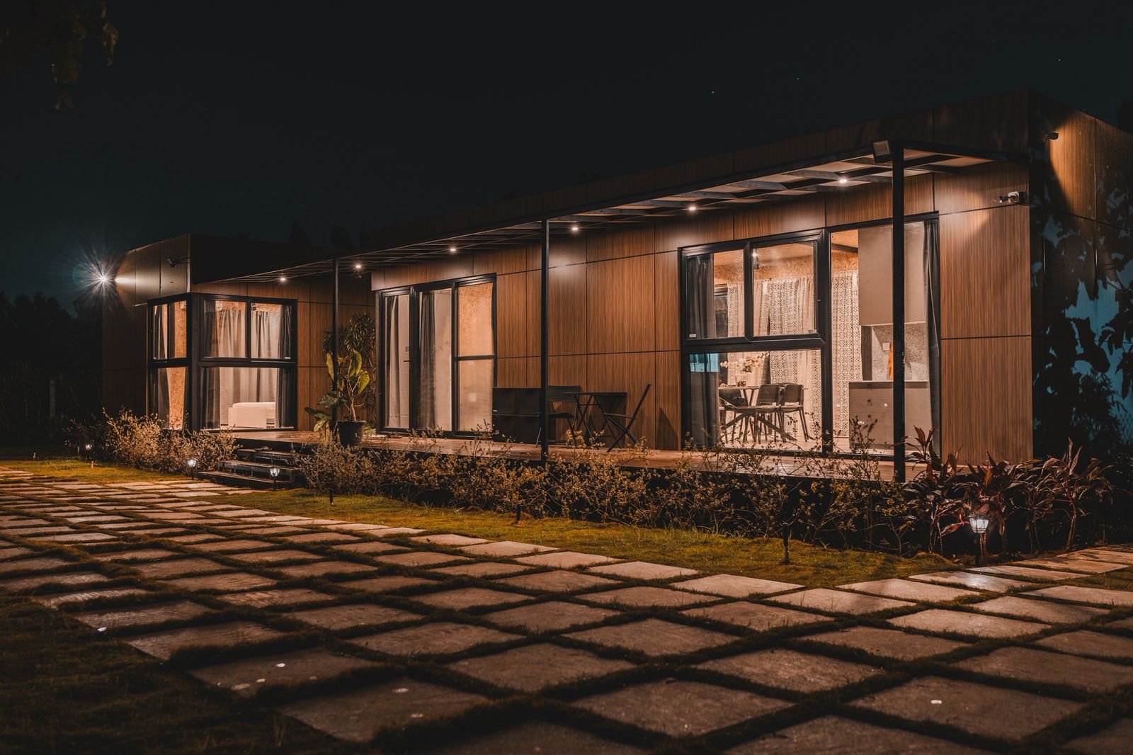 Luxury Farmhouse with Natural Pond & Pool in Bangalore  — Night Exterior