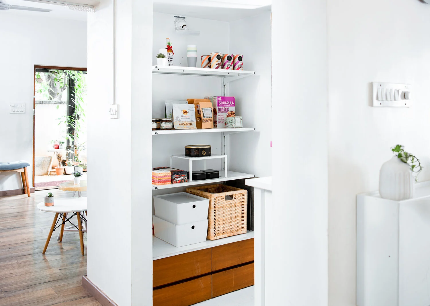 Villa Studio with Kitchen Set, Dining & Garden in Indiranagar — Green Room & Storage