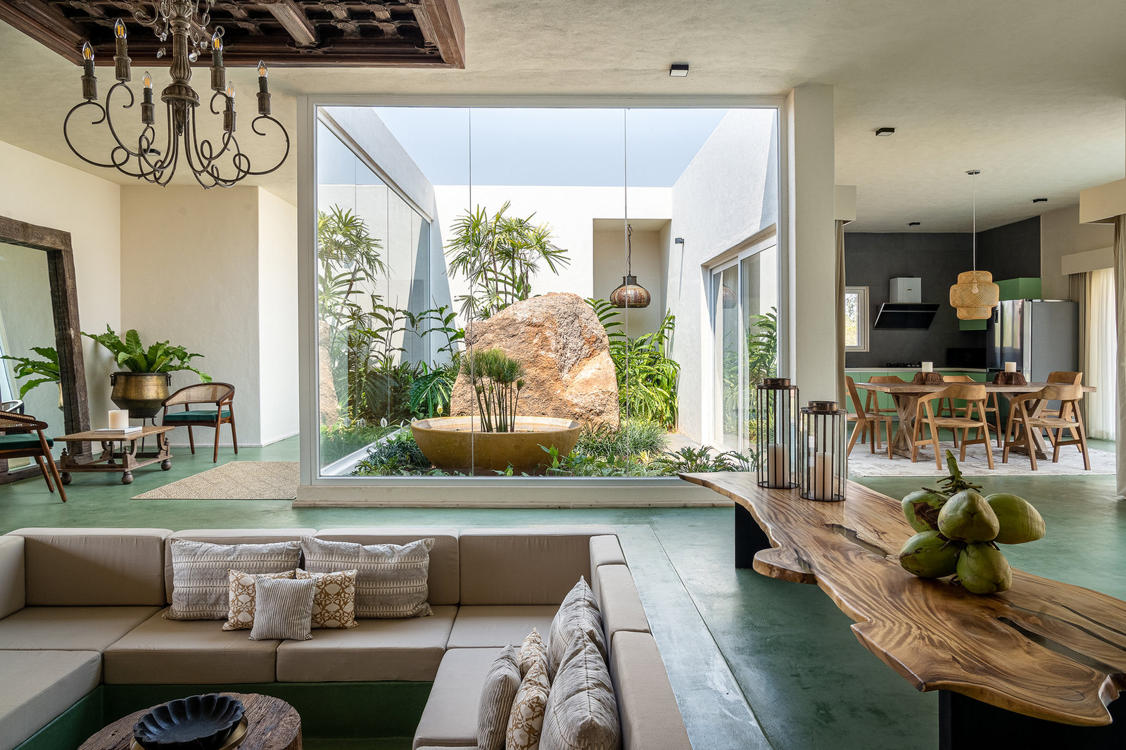 Mountain-Side Aesthetic Villa with Courtyards & Private Pool, Yellodu — Courtyards & Pool